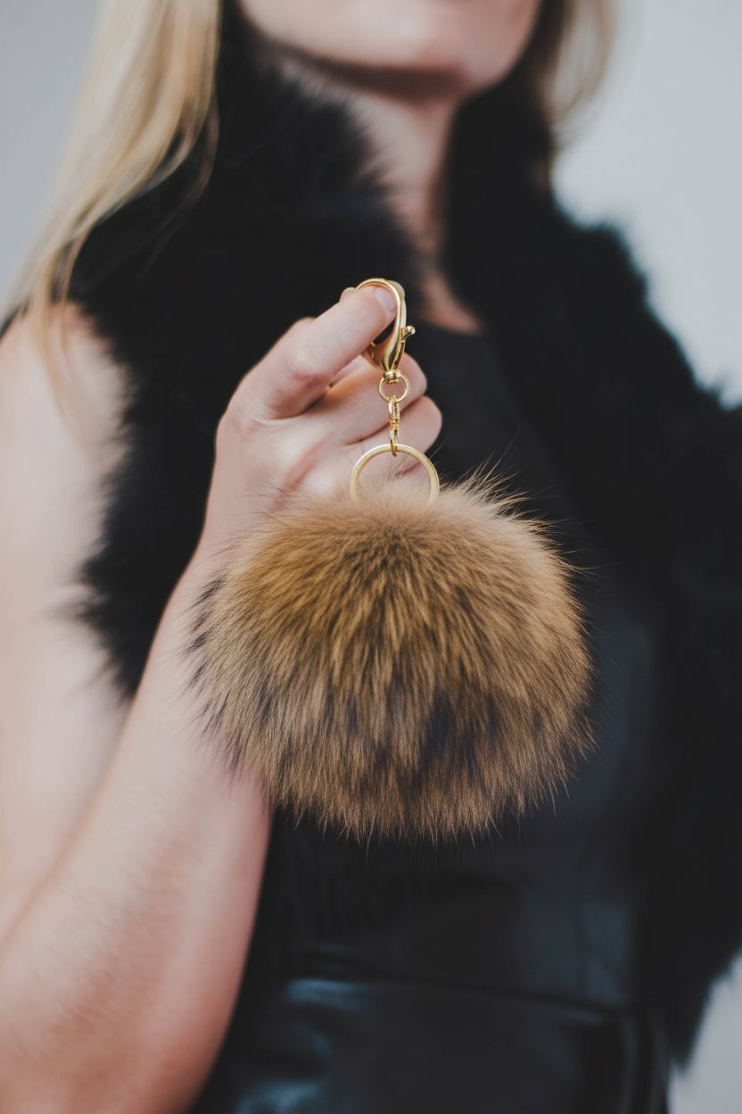 Fur Pompom Key Holder Accessories Starlight Furs Natural 