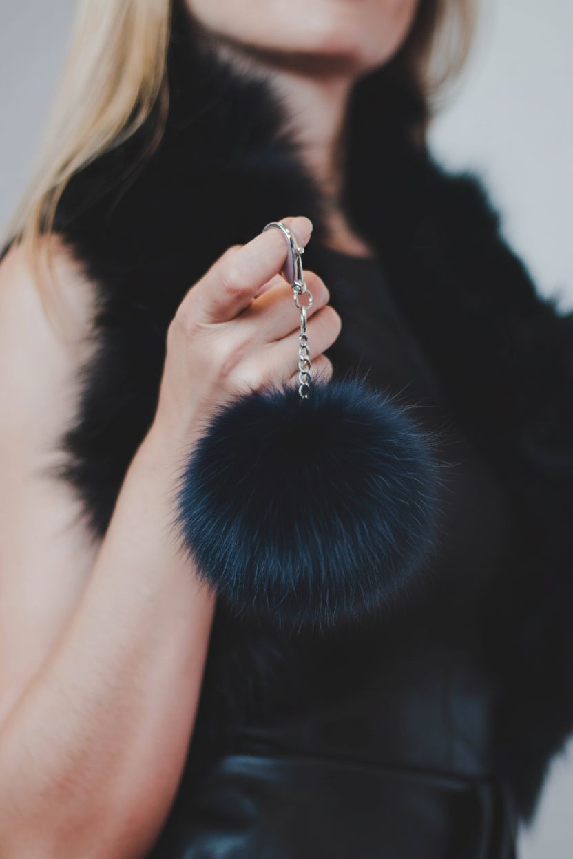 Fur Pompom Key Holder Accessories Starlight Furs Navy blue 