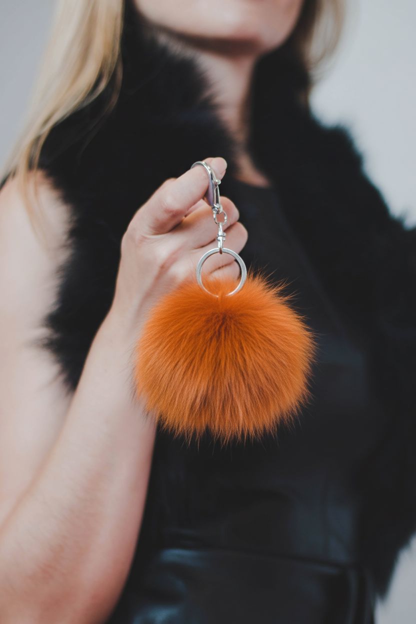 Fur Pompom Key Holder Accessories Starlight Furs Orange 