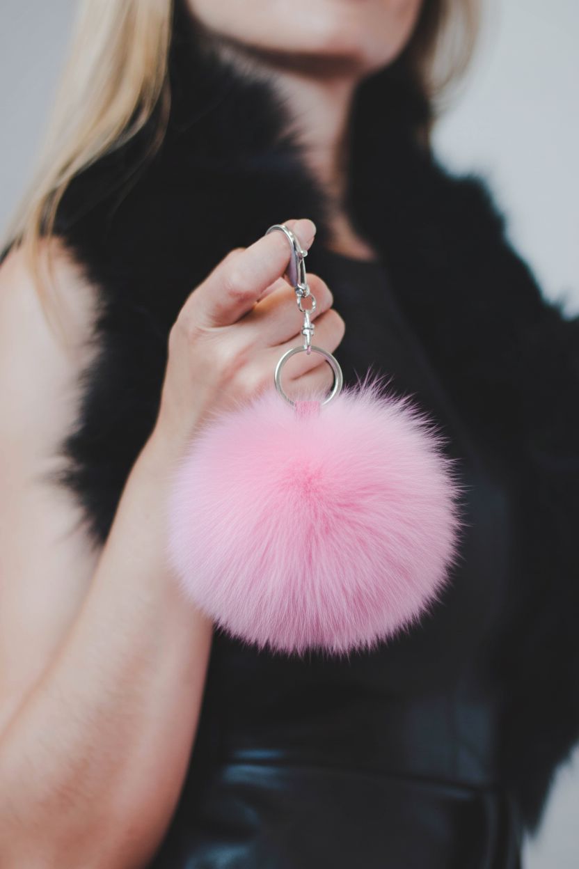 Fur Pompom Key Holder Accessories Starlight Furs Pink 