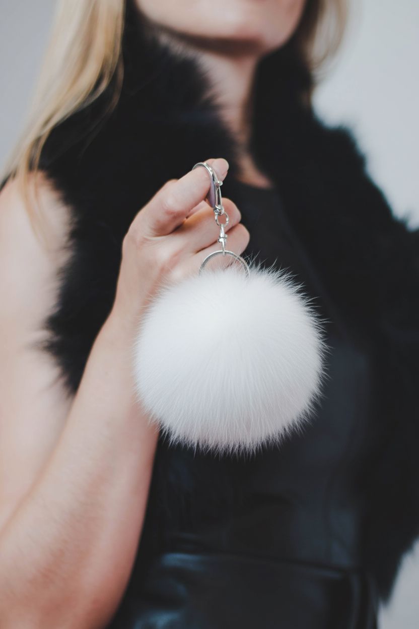 Fur Pompom Key Holder Accessories Starlight Furs White 