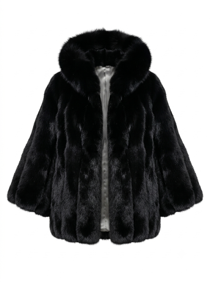 Hooded Fur Cape Silver Fox