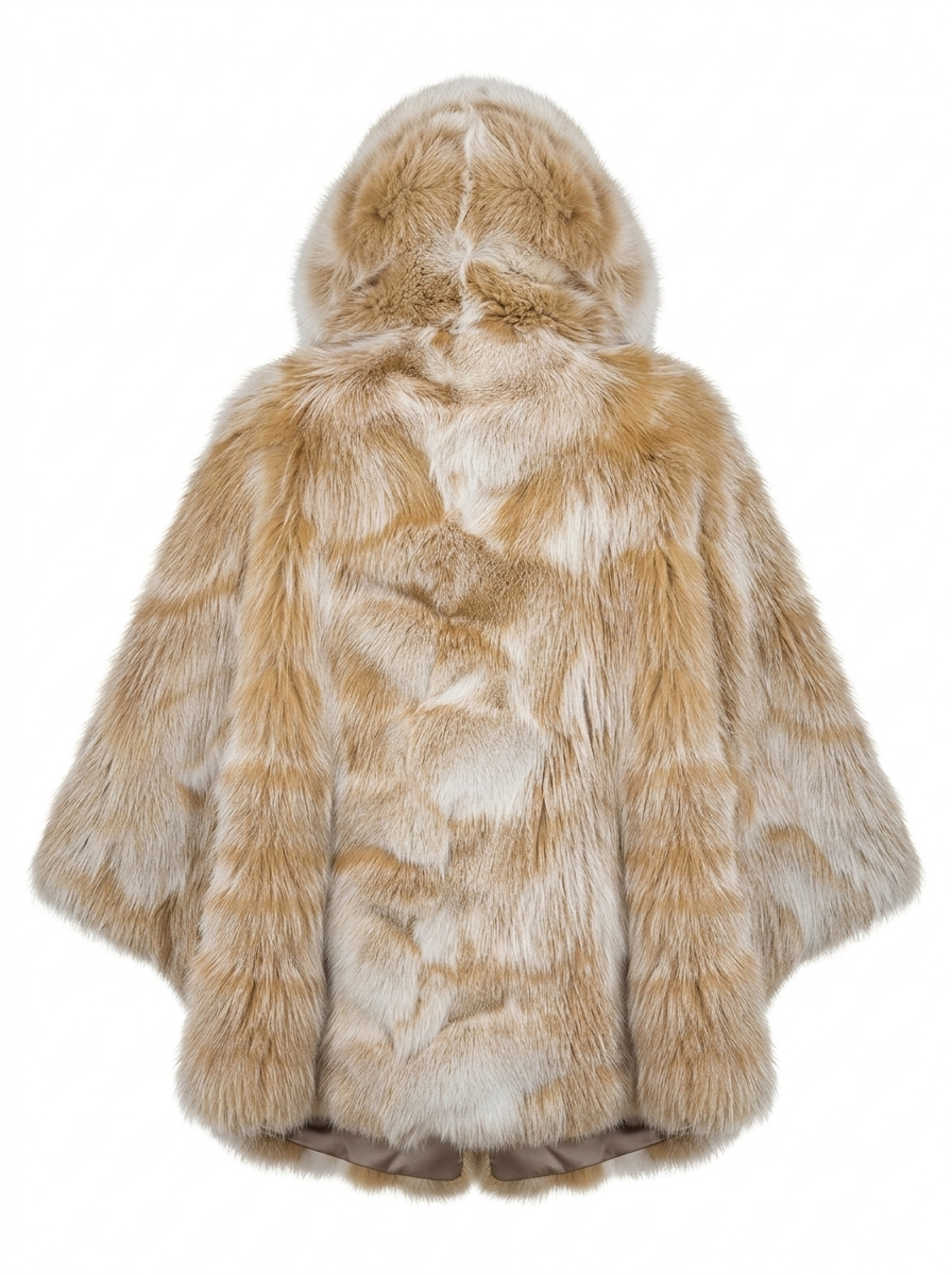 Hooded Fur Cape In Caramel