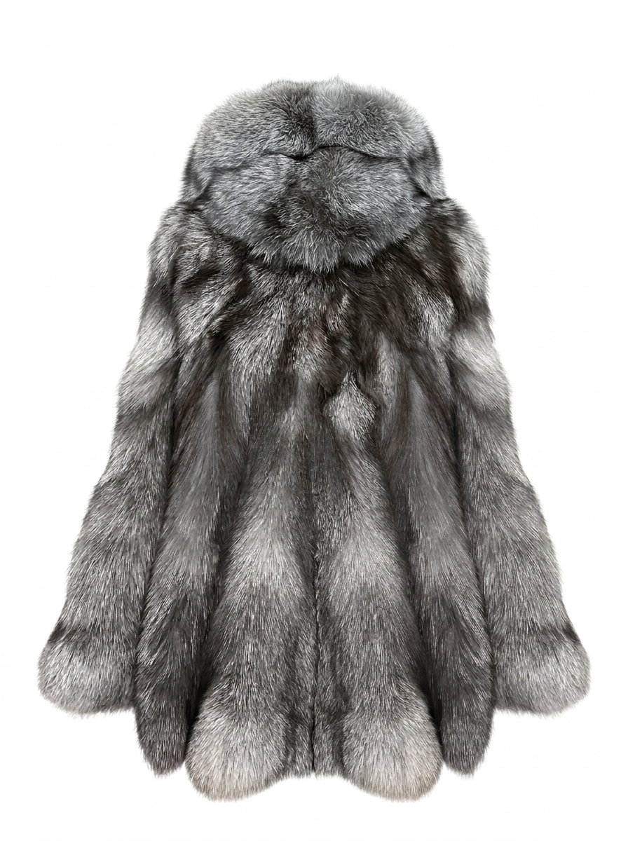 Hooded Fur Cape Silver Fox