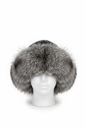 Grey Fox Russian Hat with Black Leather Cap Fur Hats Starlight Furs 