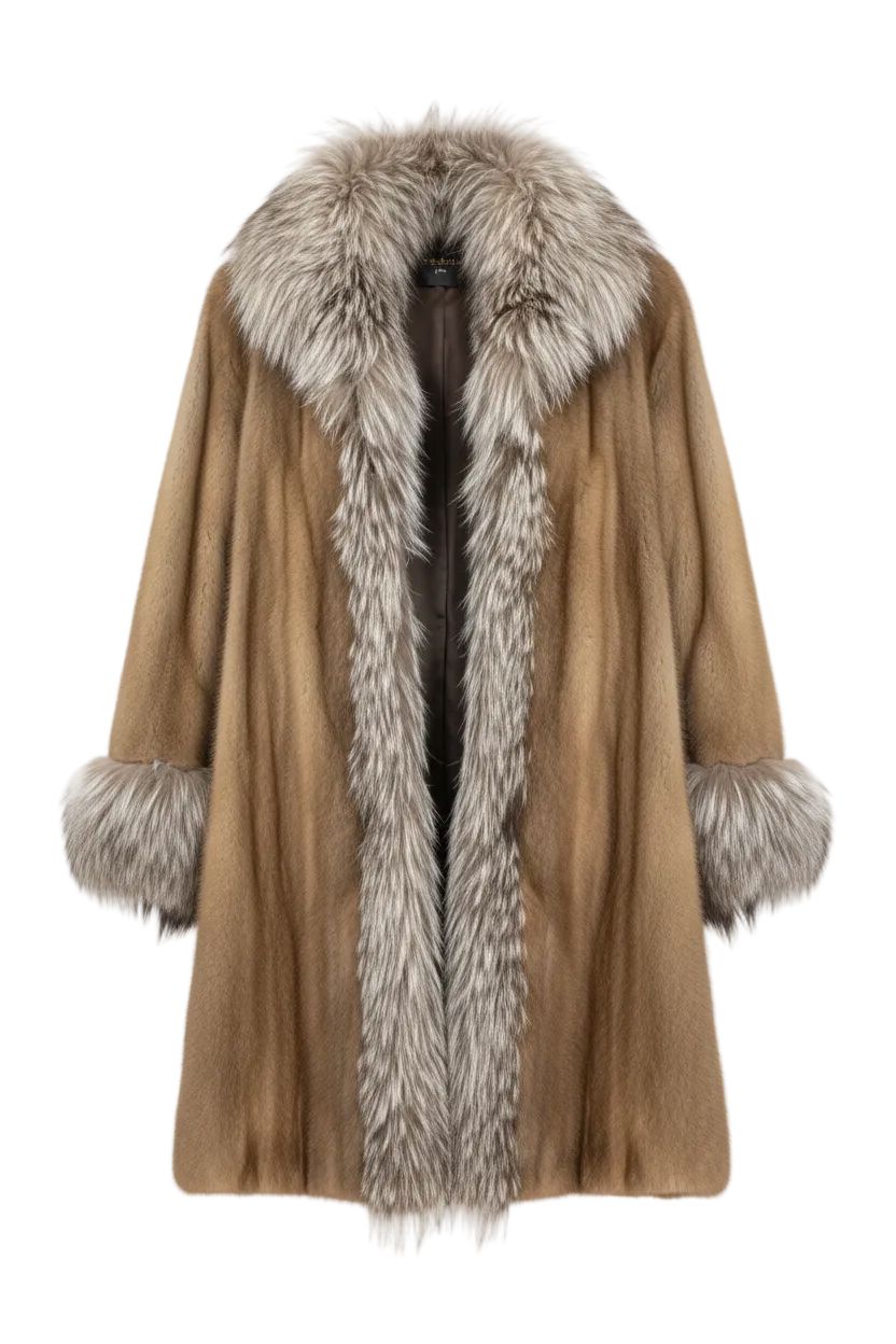 Grey Lutetia Mink Coat with Crystal Fox Trim Fur Coat Starlight Furs 