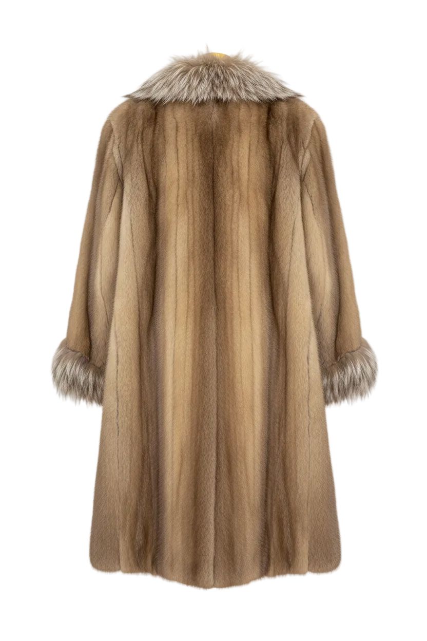 Grey Lutetia Mink Coat with Crystal Fox Trim Fur Coat Starlight Furs 