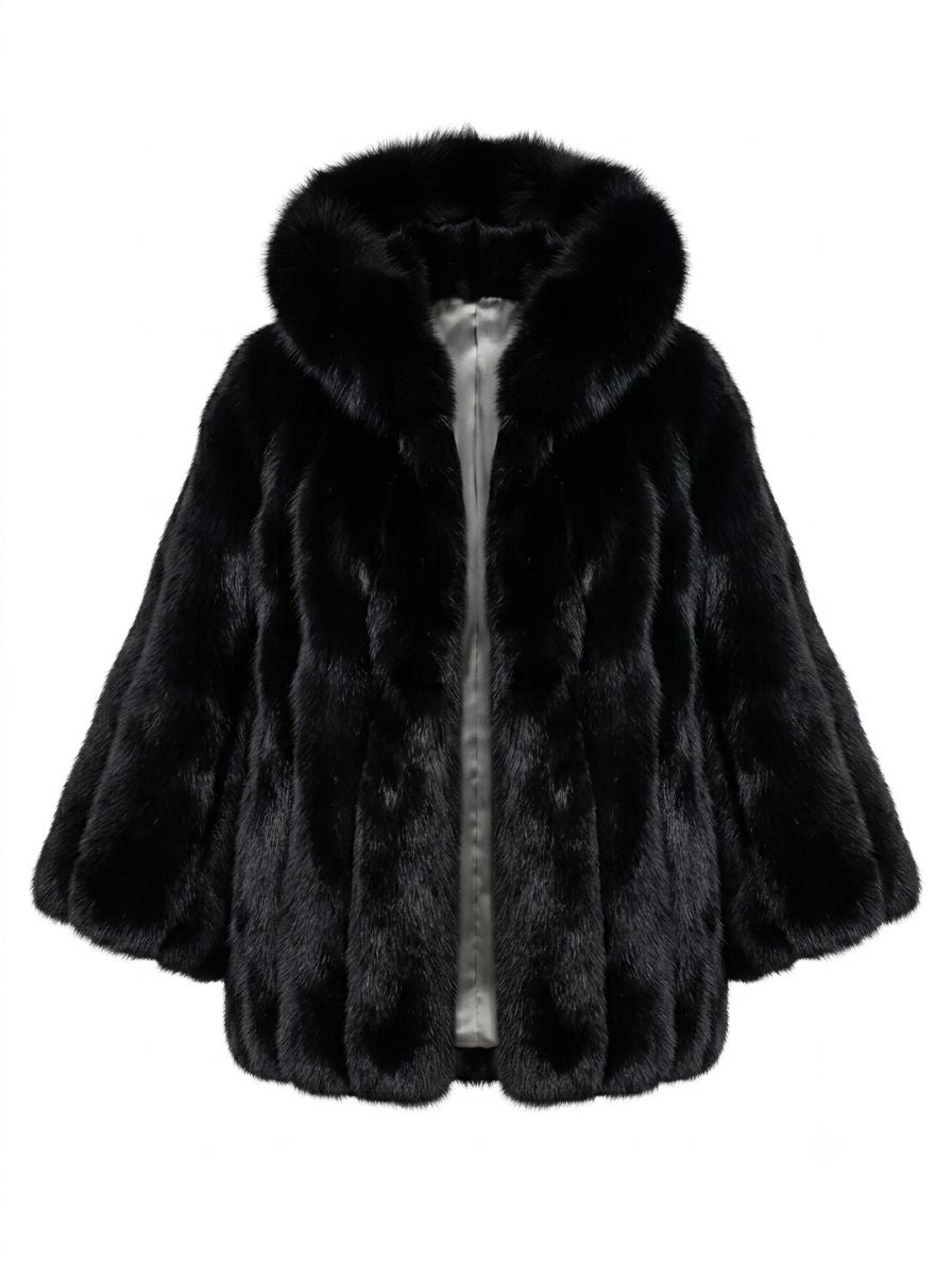 Hooded Fur Cape In Caramel Capes Starlight Furs Black 