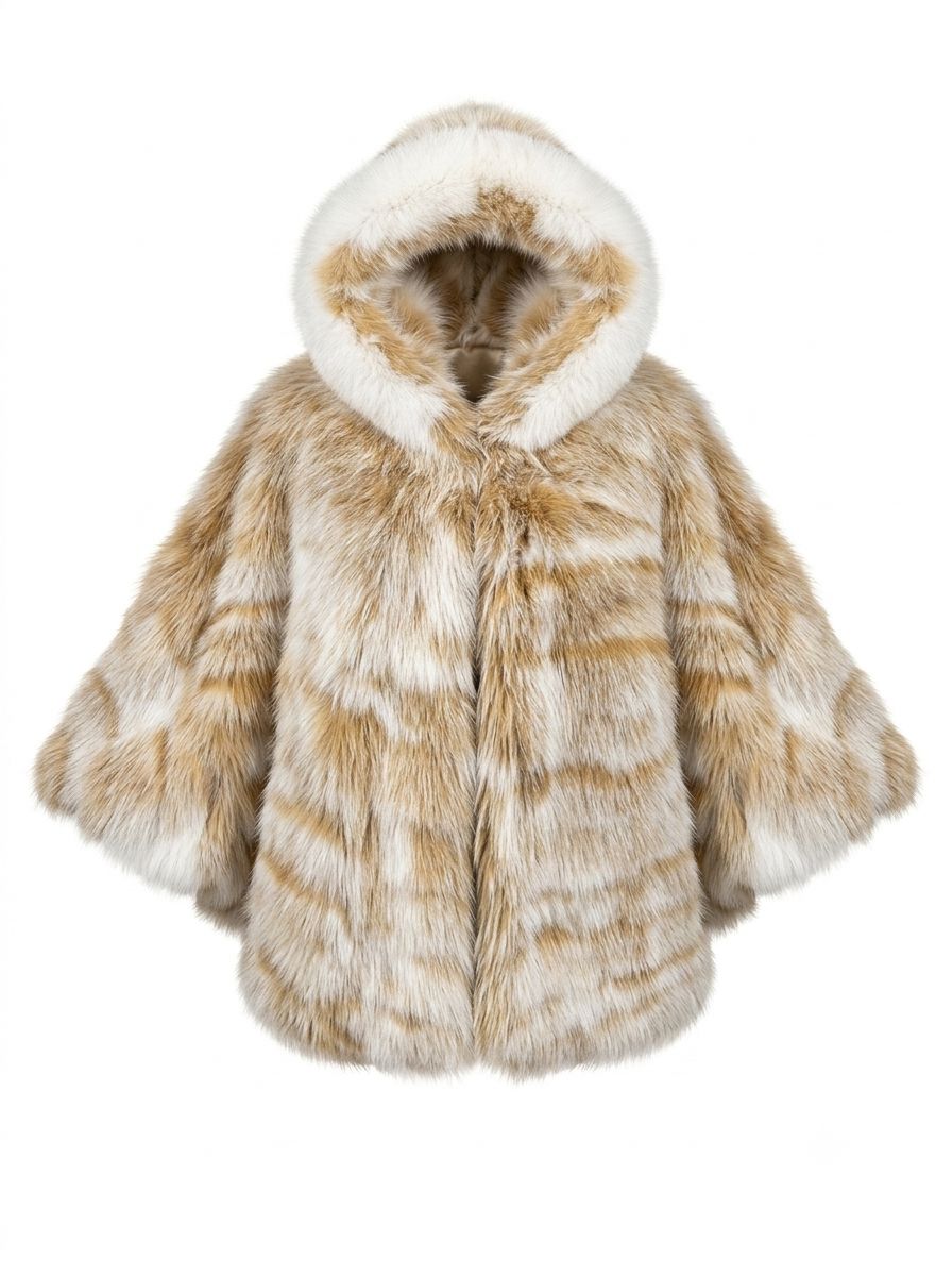 Hooded Fur Cape Silver Fox Capes Starlight Furs Golden Caramel / White 