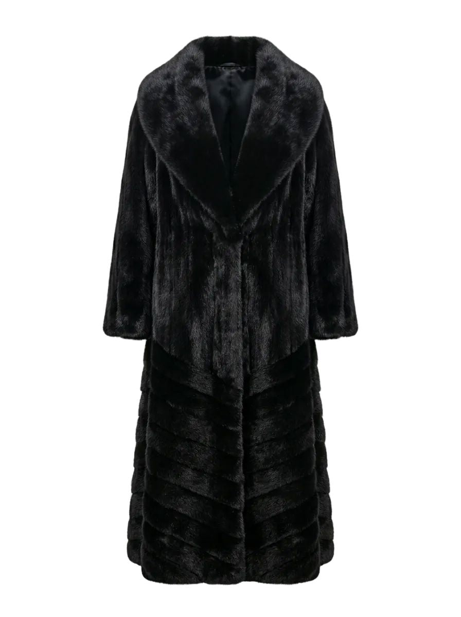 Long Black Mink Coat With Fox Trim Coats Starlight Furs 