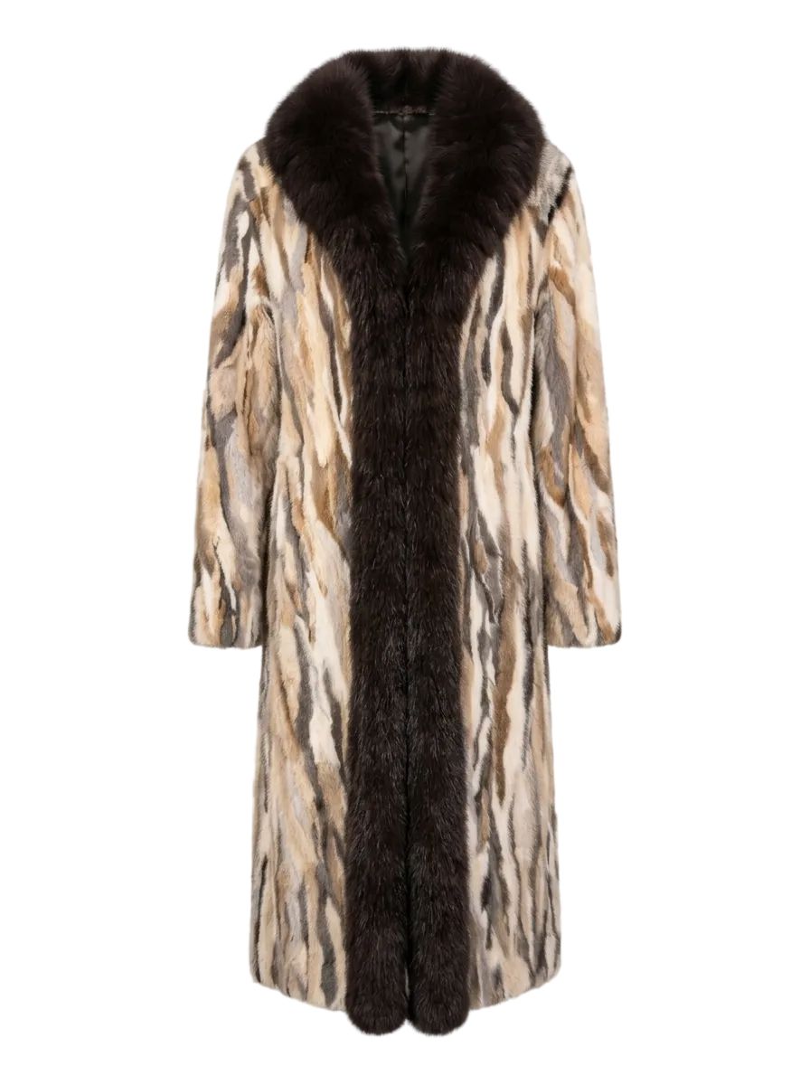 Long Coat 3 Tones Mink with Fox Trim Apparel & Accessories Starlight Furs 