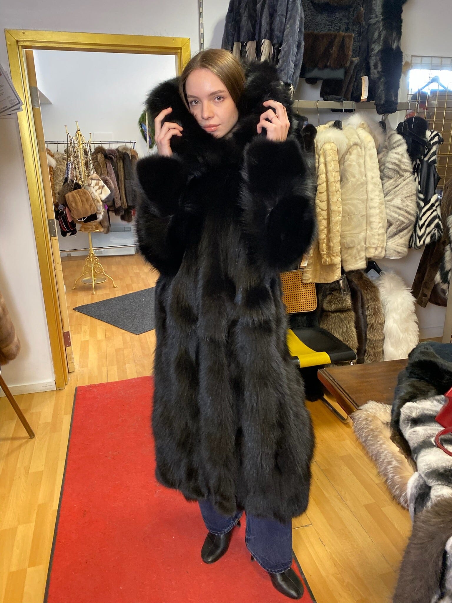 Long Fox Fur Coat in Black Coats Starlight Furs 