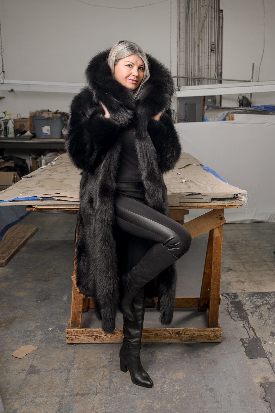 Long Fox Fur Coat in Black Coats Starlight Furs 