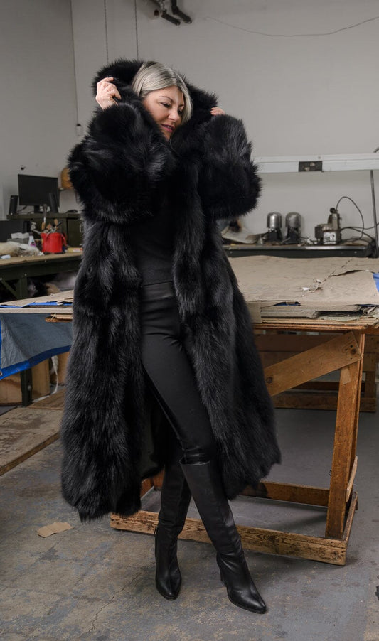 Long Fox Fur Coat in Black Coats Starlight Furs 
