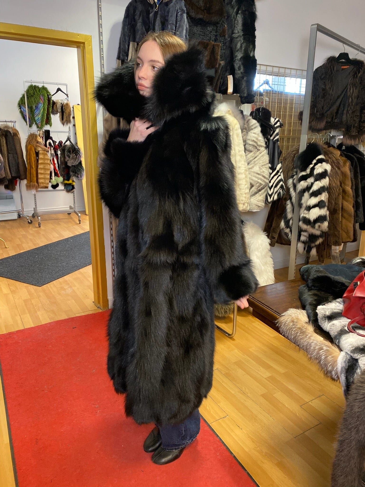 Long Fox Fur Coat in Black Coats Starlight Furs 