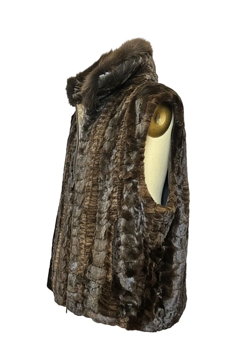 Men's Mink Fur Vest with Fox Collar Vest Starlight Furs 