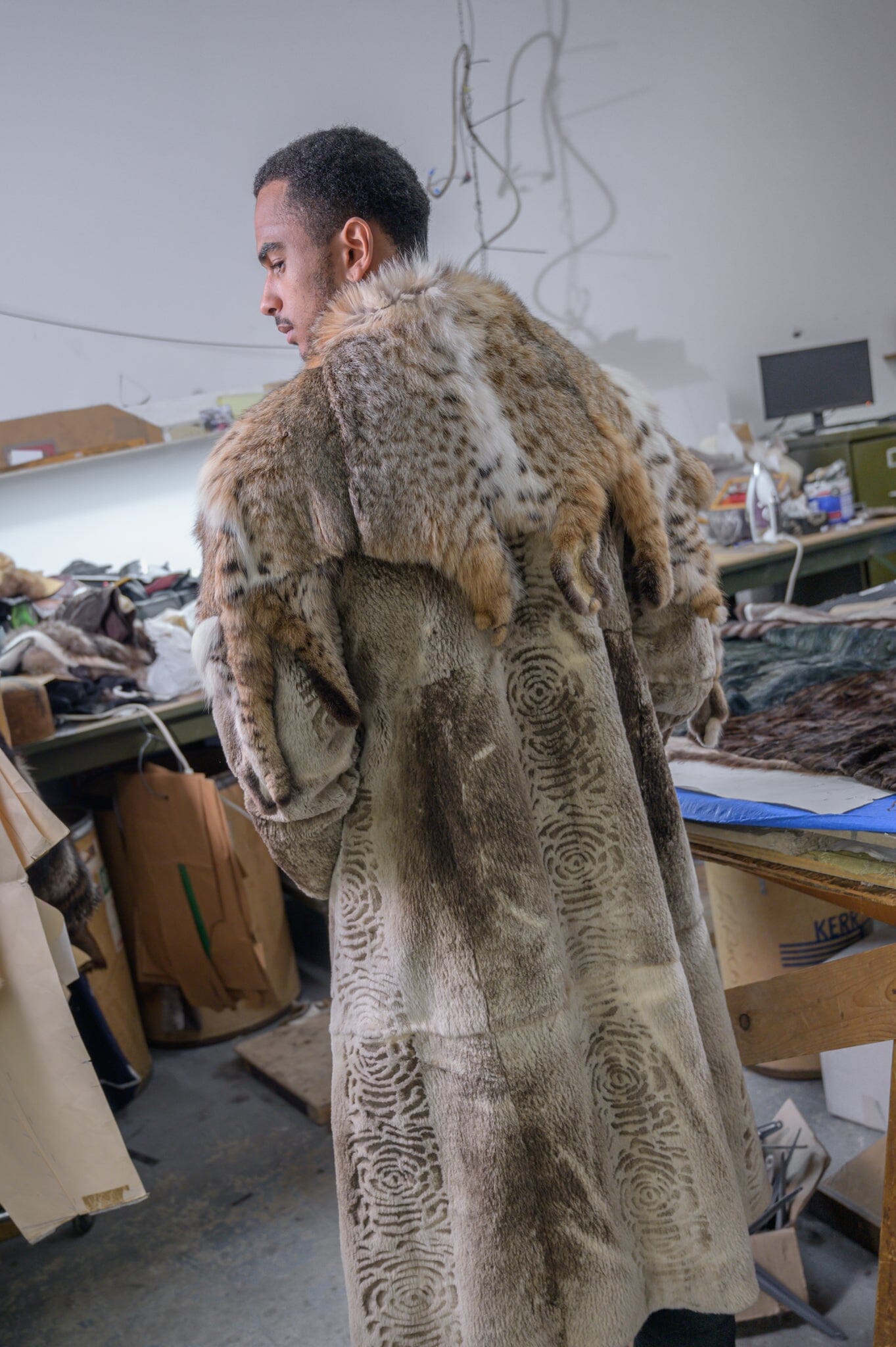 Men’s Nutria Long Fur Coat with Lynx Collar men's Starlight Furs 