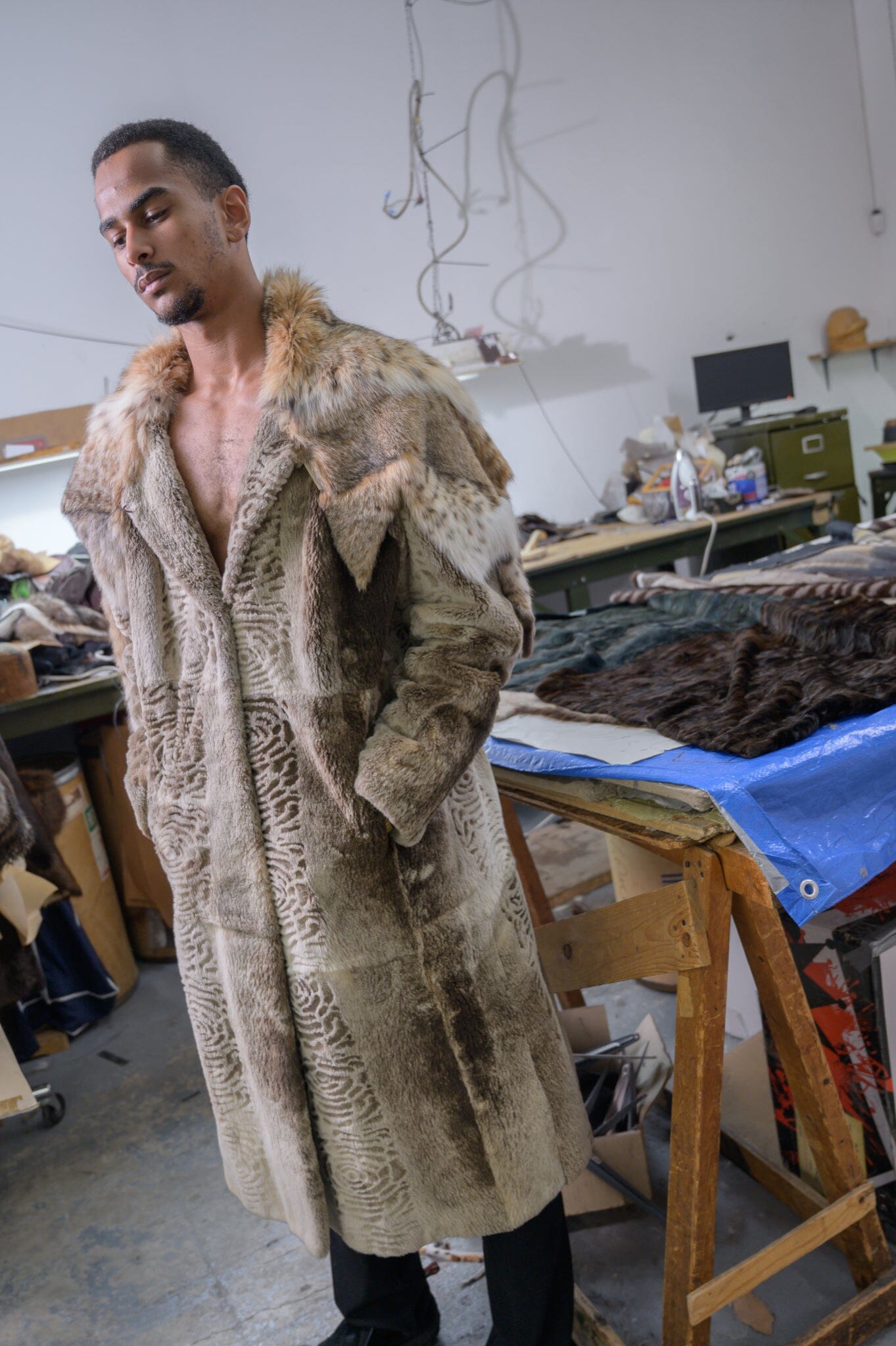 Men’s Nutria Long Fur Coat with Lynx Collar men's Starlight Furs 