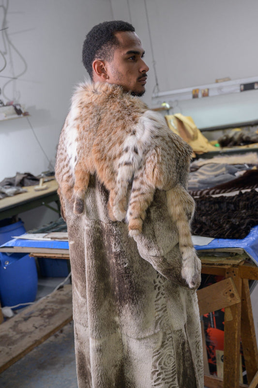 Men’s Nutria Long Fur Coat with Lynx Collar men's Starlight Furs 