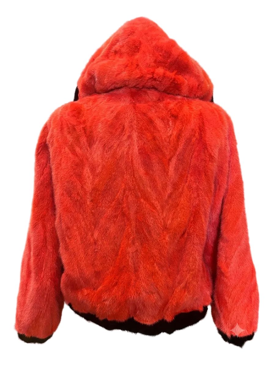 Mink Bomber Zip-Up Jacket In Red and Black Jackets Starlight Furs 