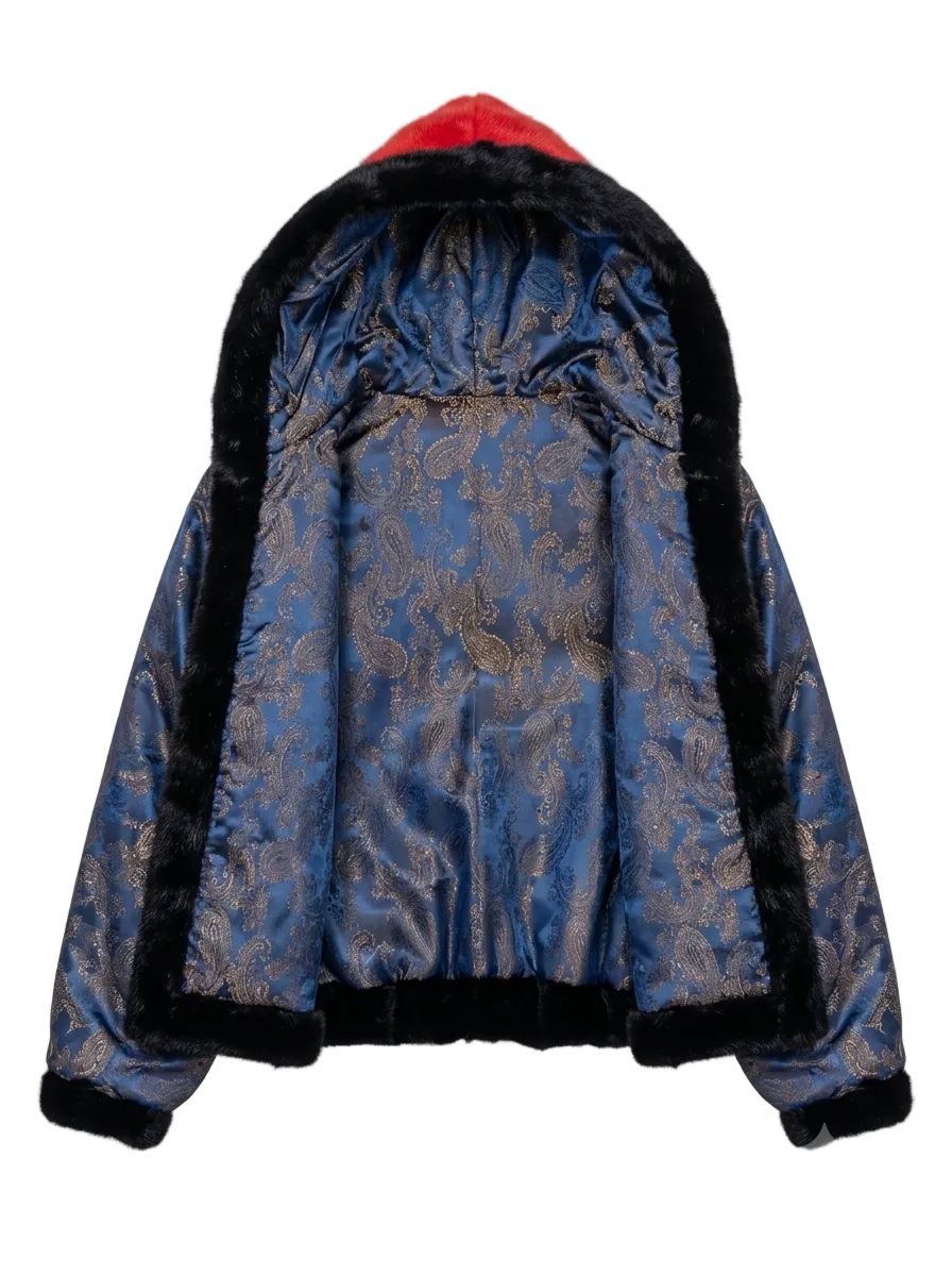 Mink Bomber Zip-Up Jacket In Red and Black Jackets Starlight Furs 