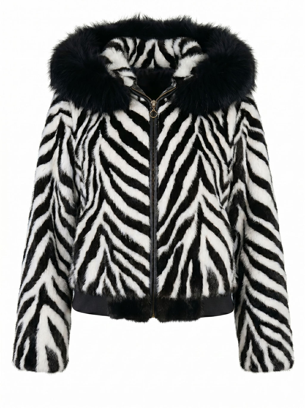 Mink Fur Bomber With Fox Trim Zebra Print Jackets Starlight Furs 