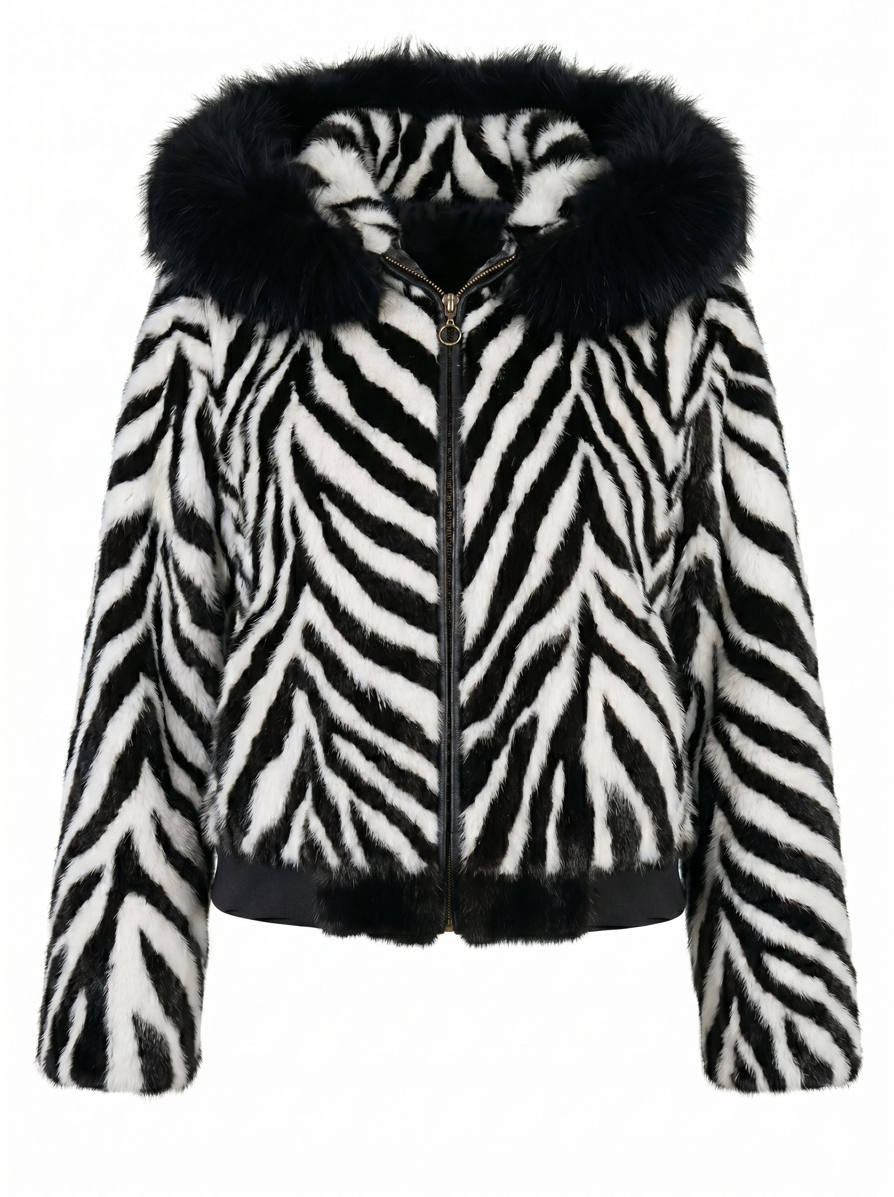 Mink Fur Bomber With Fox Trim Zebra Print Jackets Starlight Furs 