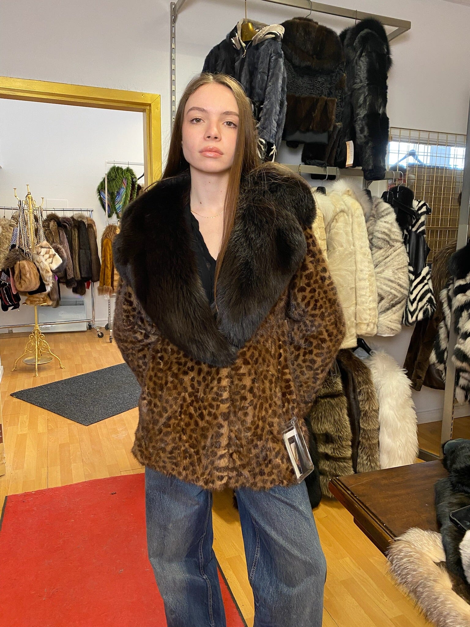 Mink Leopard Stencil With Fox Collar Coats & Jackets Starlight Furs 