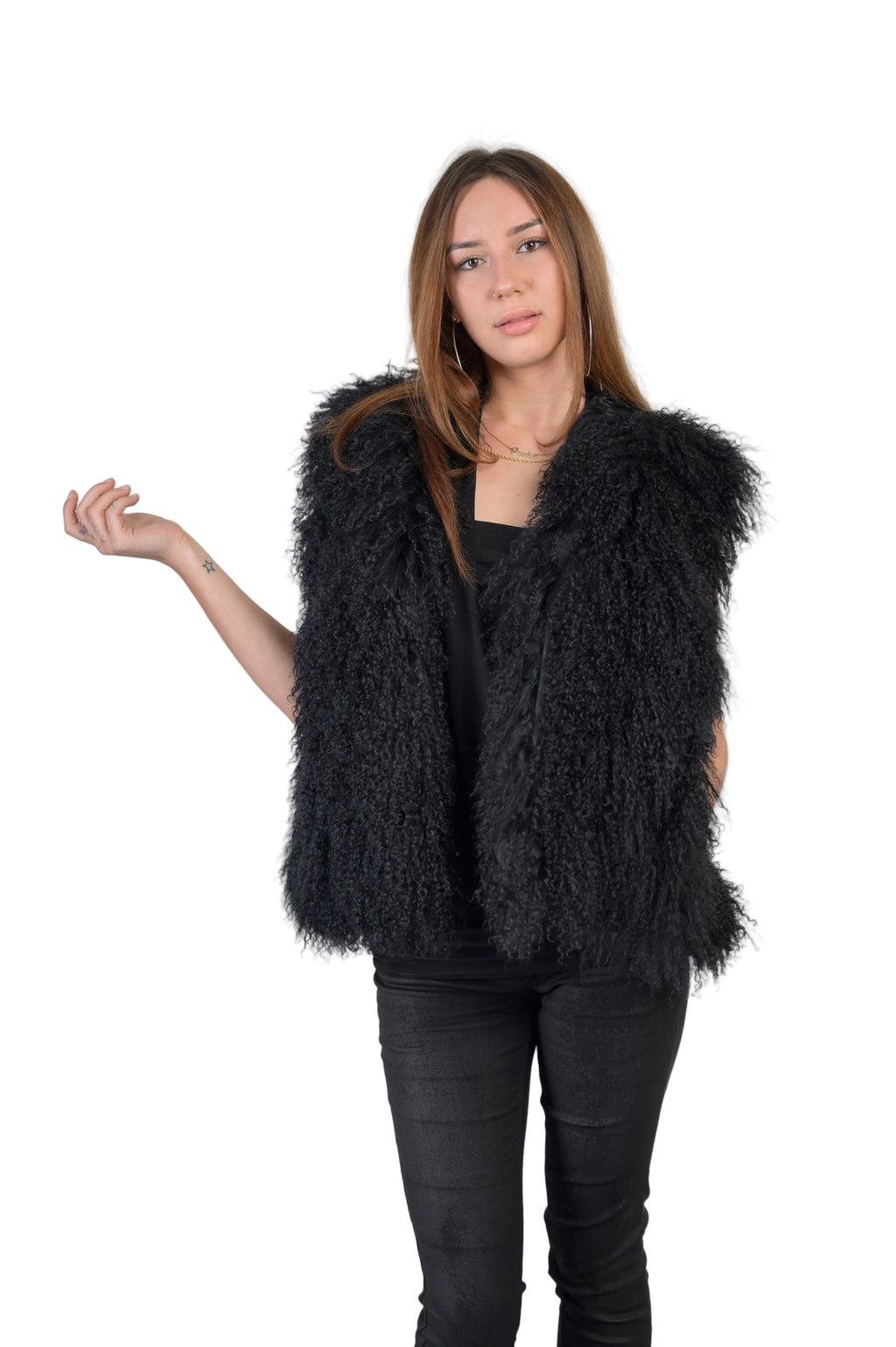 Mongolian Fur Black Vest Vests Starlight Furs 