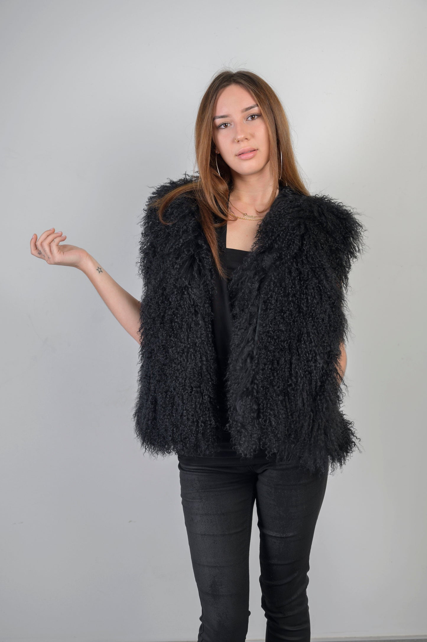 Mongolian Fur Black Vest Vests Starlight Furs 