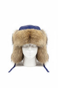 Natural Fox Fur Trapper Hat – Royal Blue Leather Crown Hat Starlight Furs 