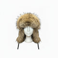 Natural Fox Fur Trapper Hat with Black Leather Top Hats Starlight Furs 