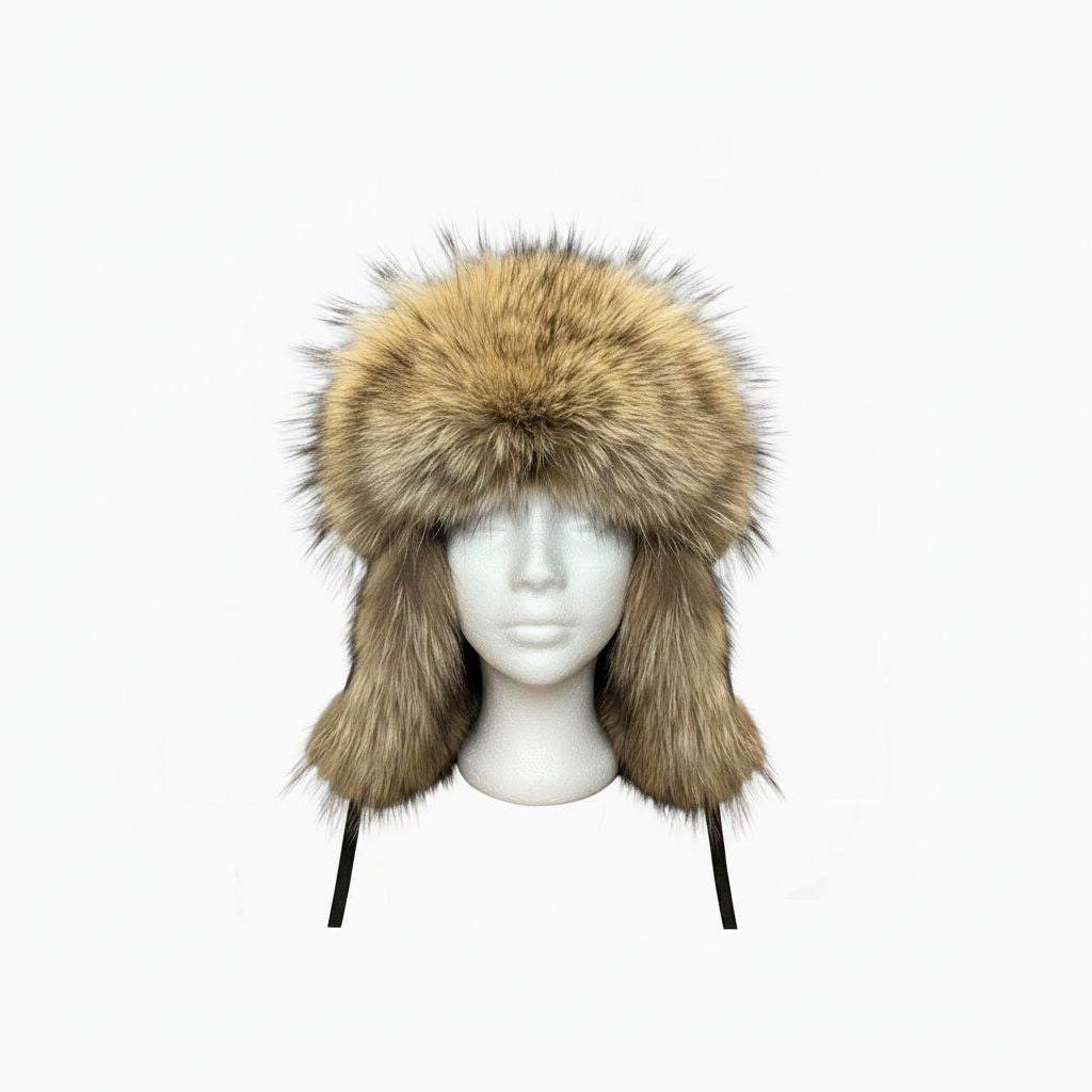 Natural Fox Fur Trapper Hat with Black Leather Top Hats Starlight Furs 
