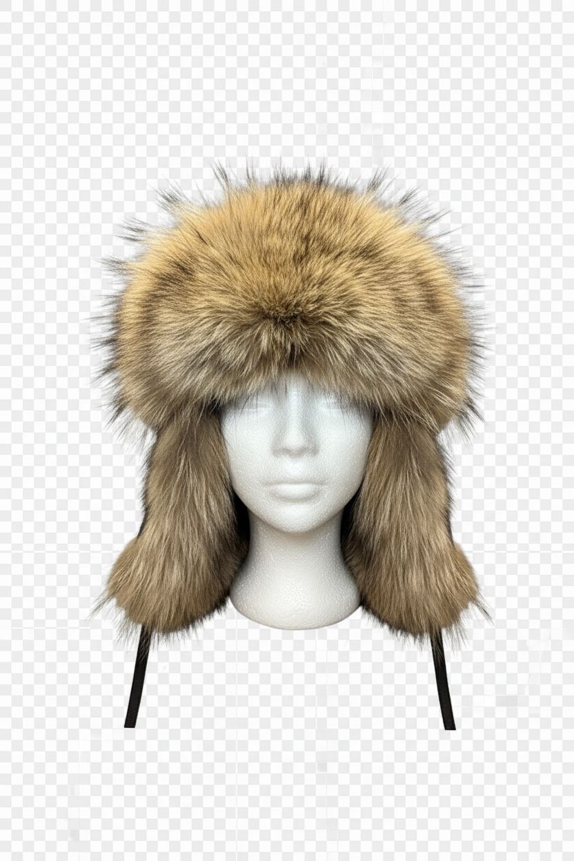 Natural Fox Fur Trapper Hat with Black Leather Top Hats Starlight Furs 