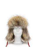 Natural Fox Fur Trooper Hat with Red Leather Cap Hats Starlight Furs 