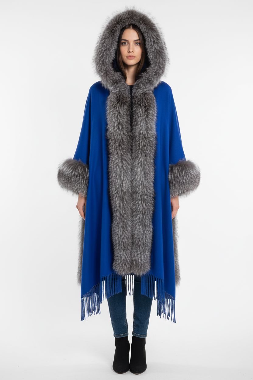 Pashminas with Fox trim Accessories Starlight Furs Blue 