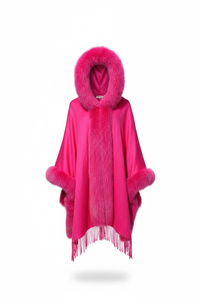 Pashminas with Fox trim Accessories Starlight Furs Pink 
