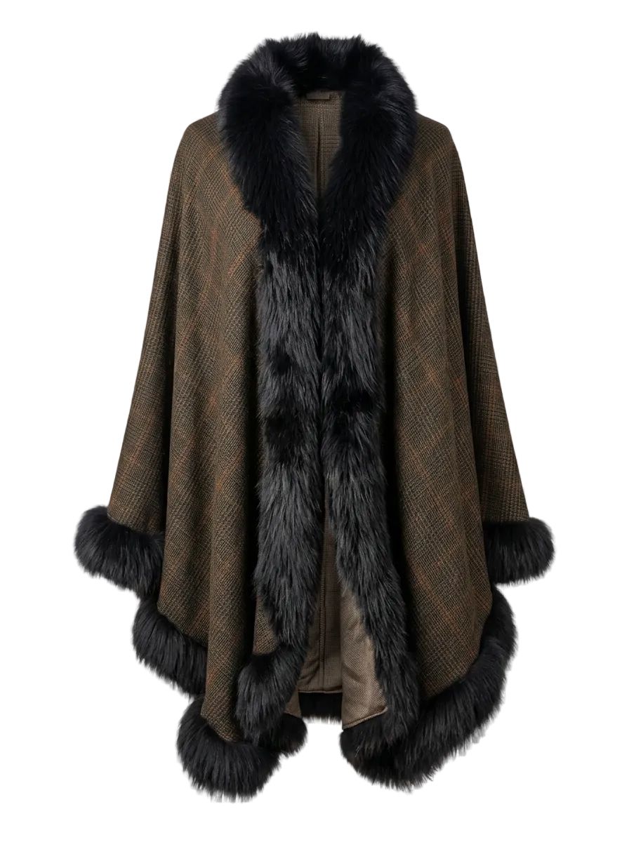 Pleated Pashmina with Black Fox Trim | Handcrafted Canadian Luxury – Starlight Furs Starlight Furs 