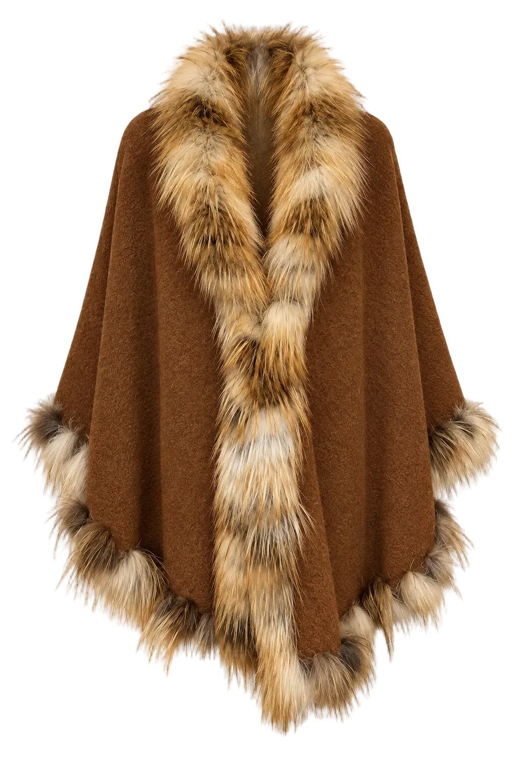 Red Fox-Trimmed Alpaca Shawl Capes Starlight Furs 