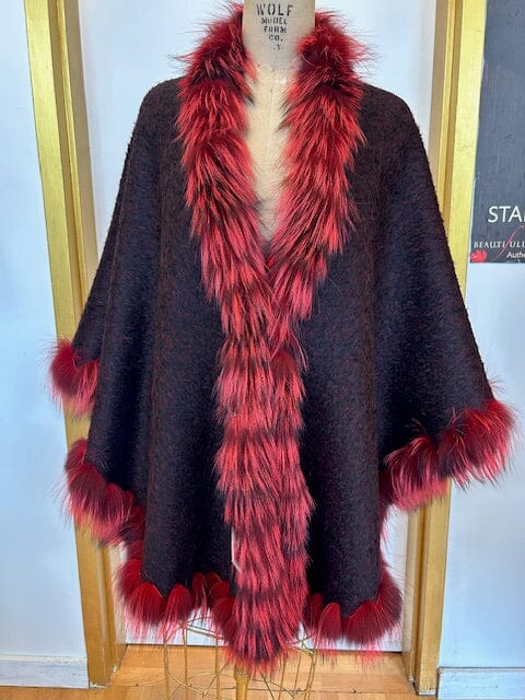 Reversible Alpaca Shawl with Red & Black Fox Trim Capes Starlight Furs 