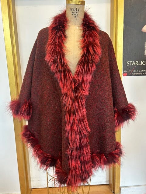 Reversible Alpaca Shawl with Red & Black Fox Trim Capes Starlight Furs 