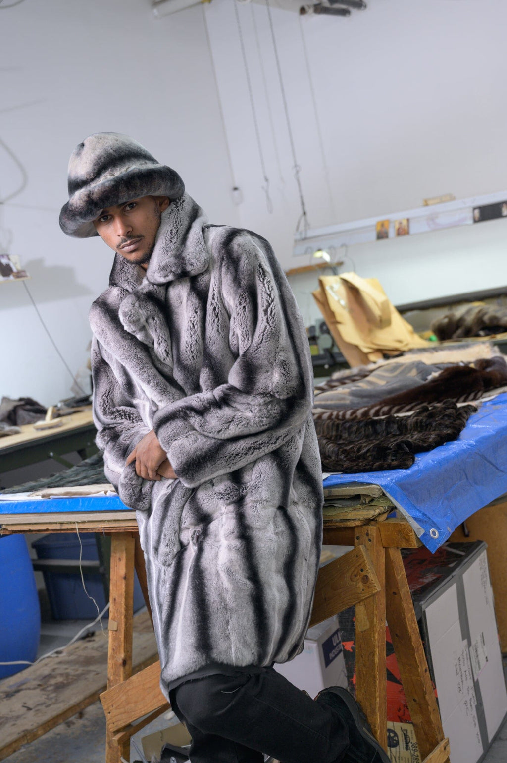 Rex Rabbit Chinchilla Bucket Hat men's Starlight Furs 