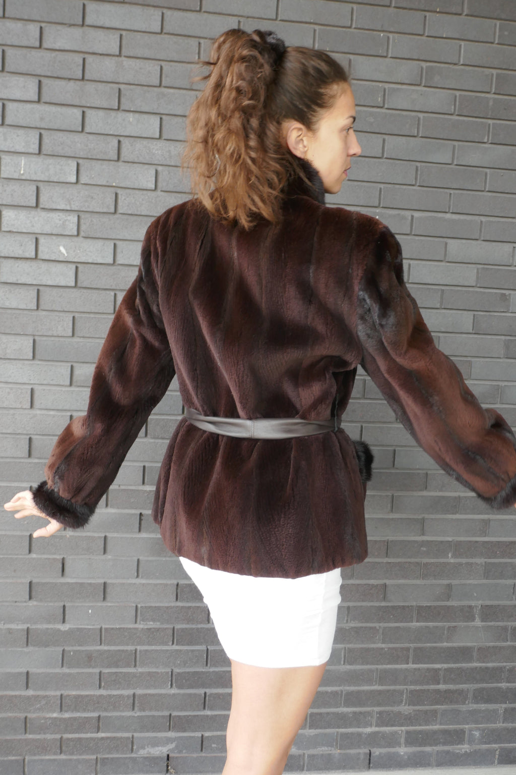 Sheared Brown Mink Jacket with Leather Belt Fur Jacket Starlight Furs 