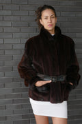 Sheared Brown Mink Jacket with Leather Belt Fur Jacket Starlight Furs 