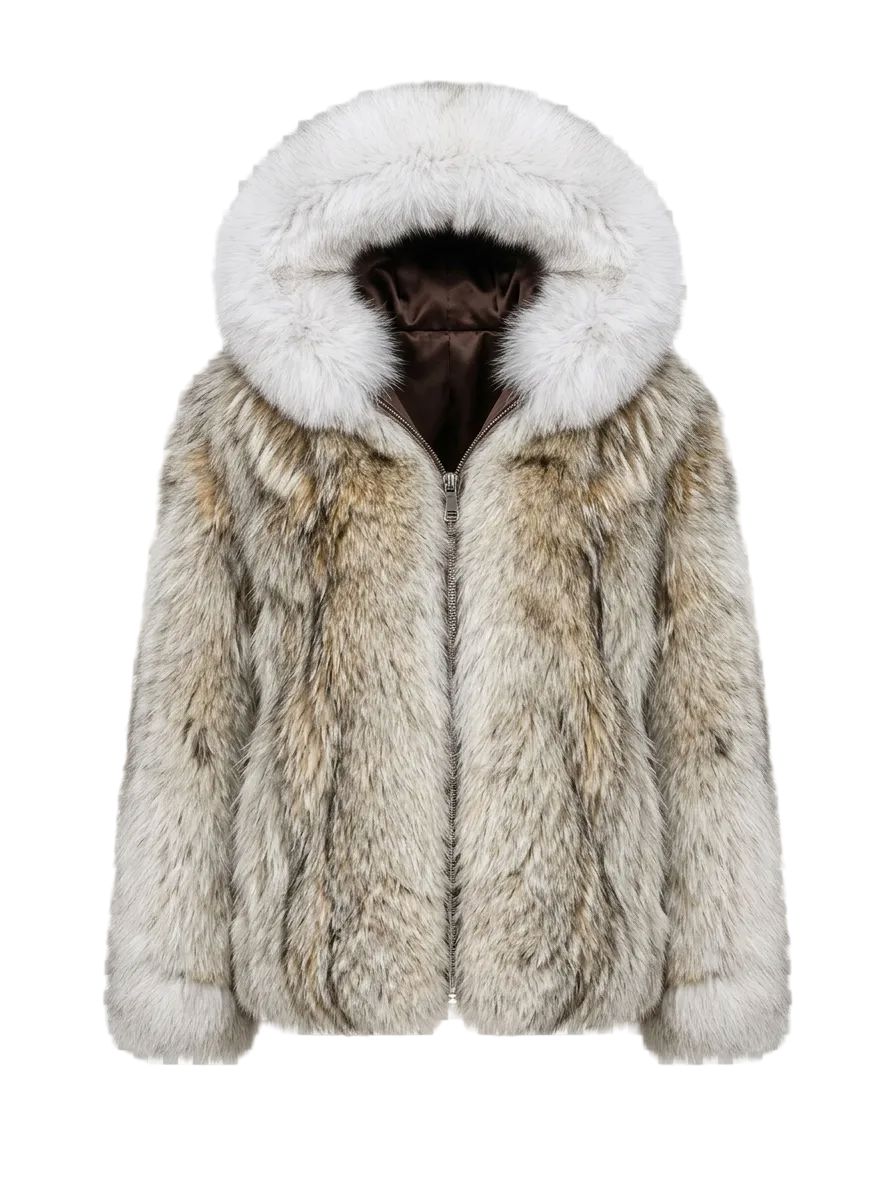Short Jacket Cayote With Fox Trim - Natural Blend Jackets Starlight Furs 