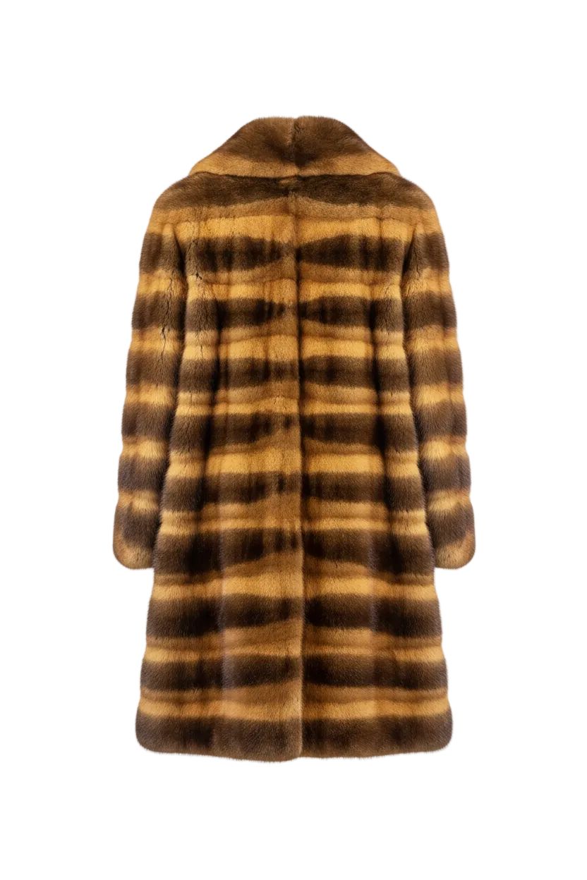 Two-Tone Dyed Mink Coat — Amber & Chocolate Stripe Fur Coat Starlight Furs 
