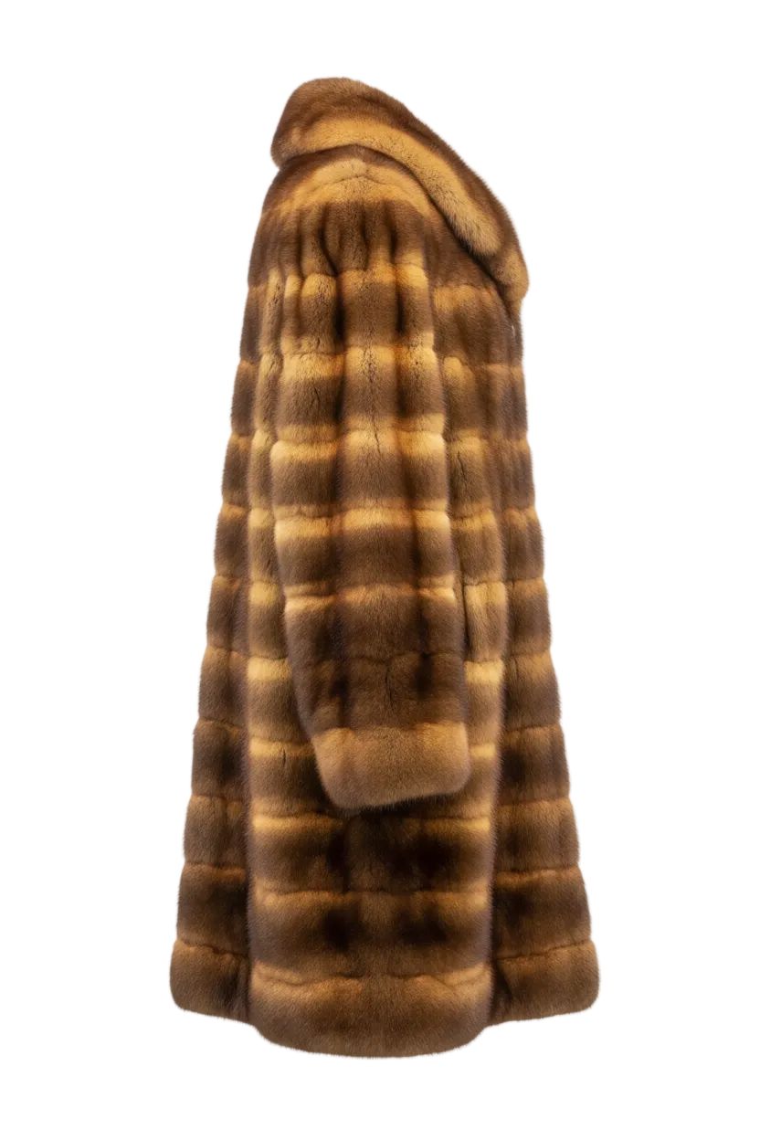 Two-Tone Dyed Mink Coat — Amber & Chocolate Stripe Fur Coat Starlight Furs 