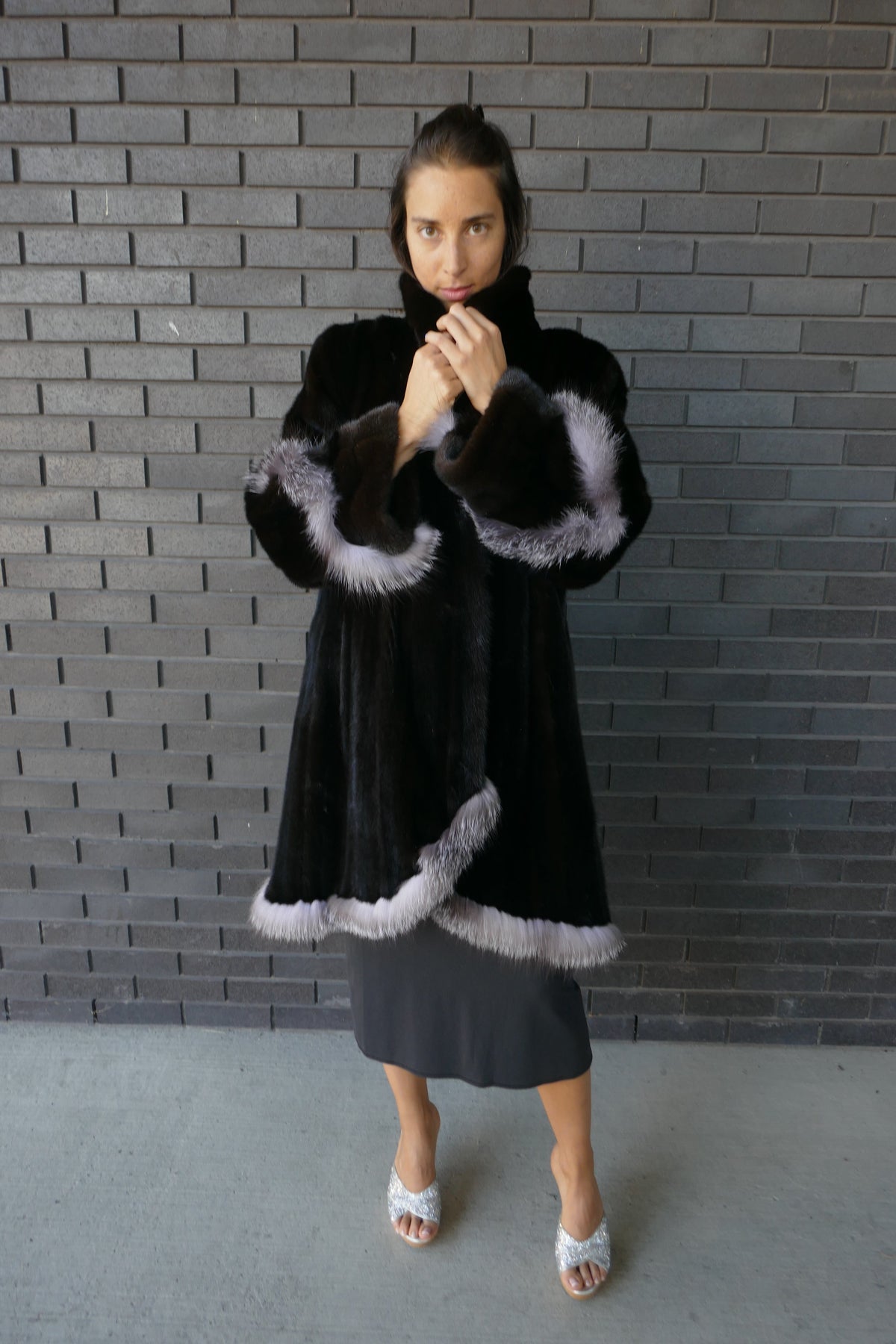 Upcycled Black Mink Coat With Fox Trim Starlight Furs 