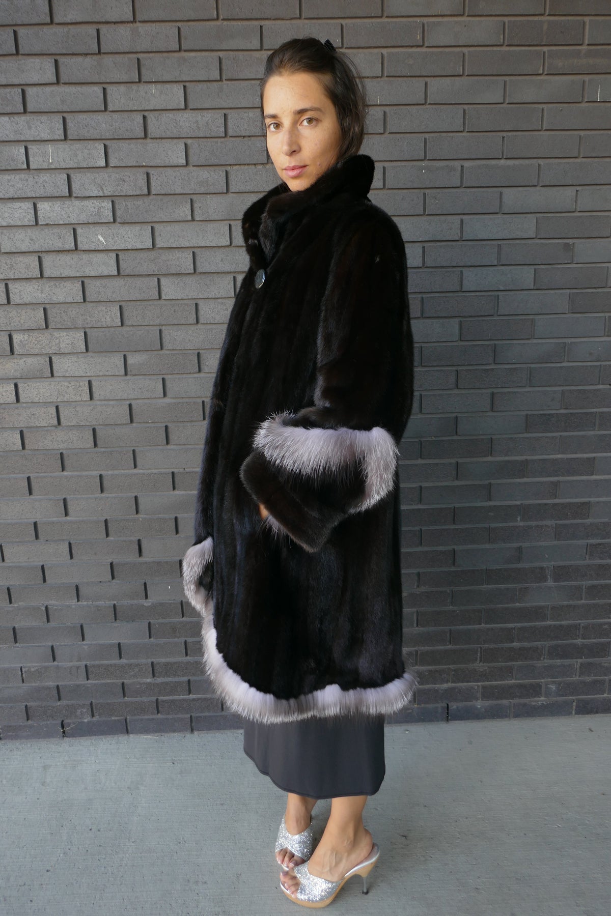 Upcycled Black Mink Coat With Fox Trim Starlight Furs 