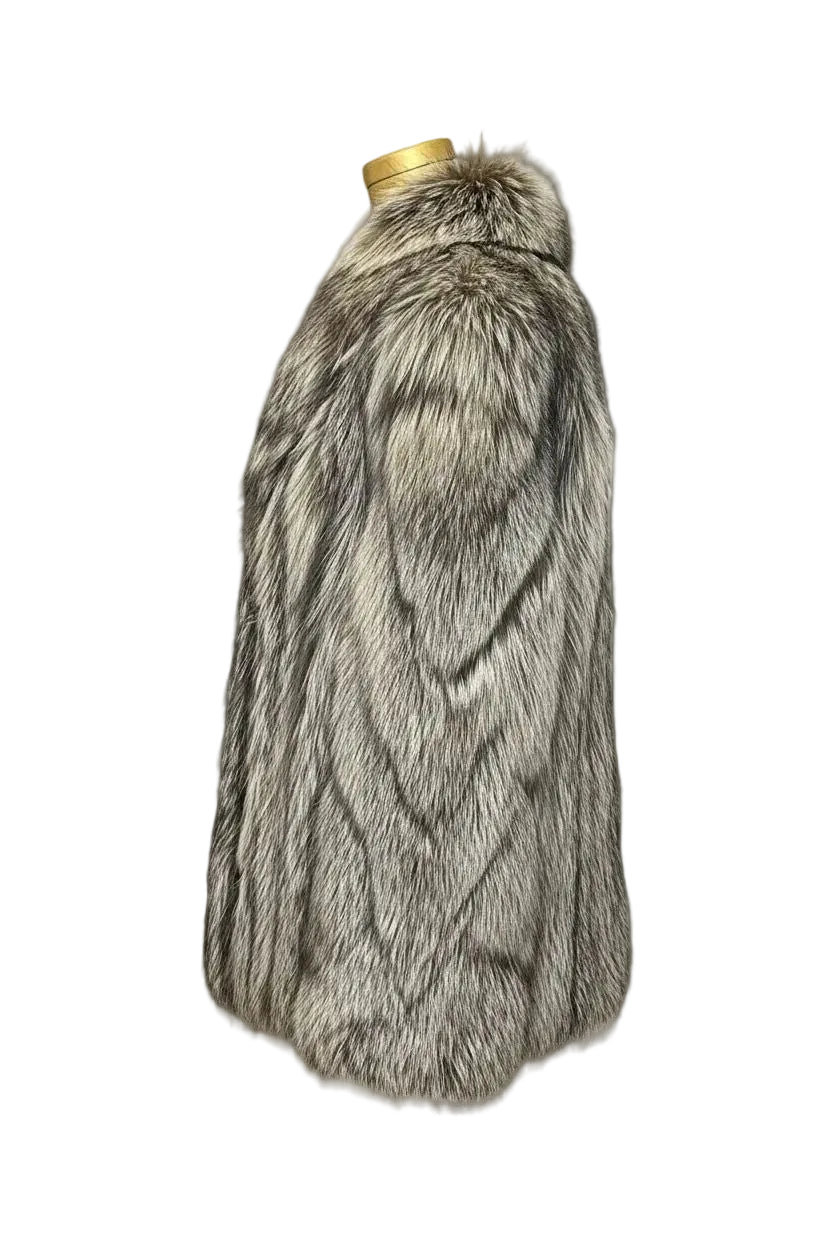 Upcycled Silver Fox Fur Jacket — Wild Long-Hair Fur Jacket Starlight Furs 